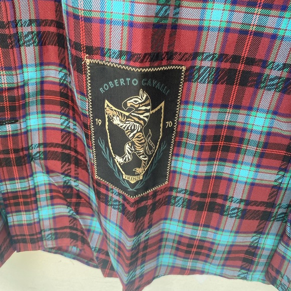 ROBERTO CAVALLI Men’s Tartan Print Logo Long Sleeve  Shirt Size 50 (US Size 40) - Picture 7 of 15
